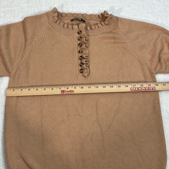 Soft tan ruffle neckline and cuffs tight knit pullover sweater neutral L - Picture 8 of 10